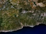 La Axarqu�a a m�s altura.Foto de la NASA Volver a axarquia
